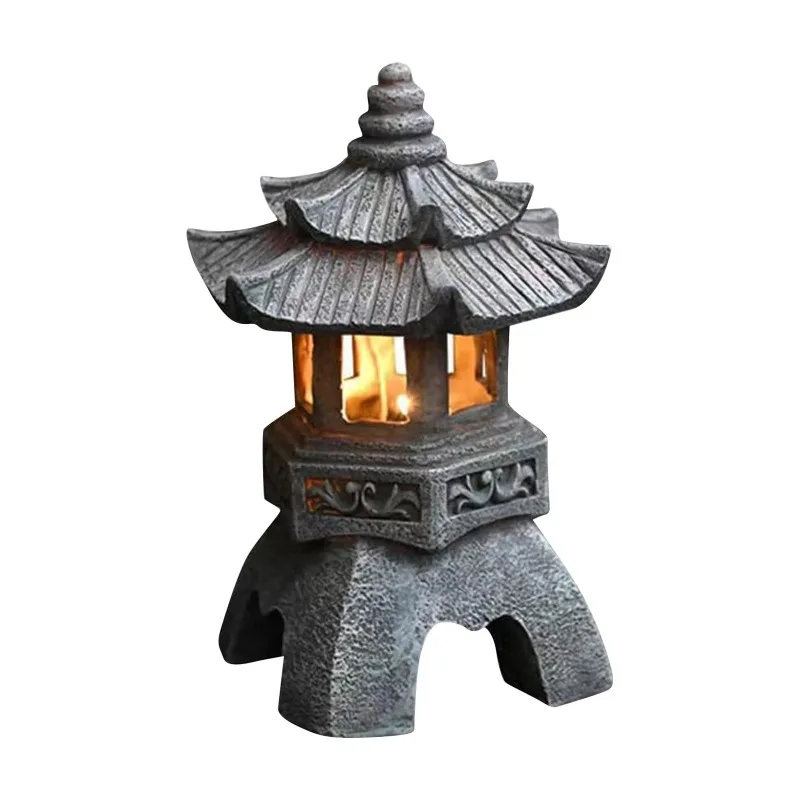Statues de pagode, statue solaire d'extérieur, décoration de jardin japonais, lanterne de jardin zen d'extérieur, lumière de jardin LED vacillante