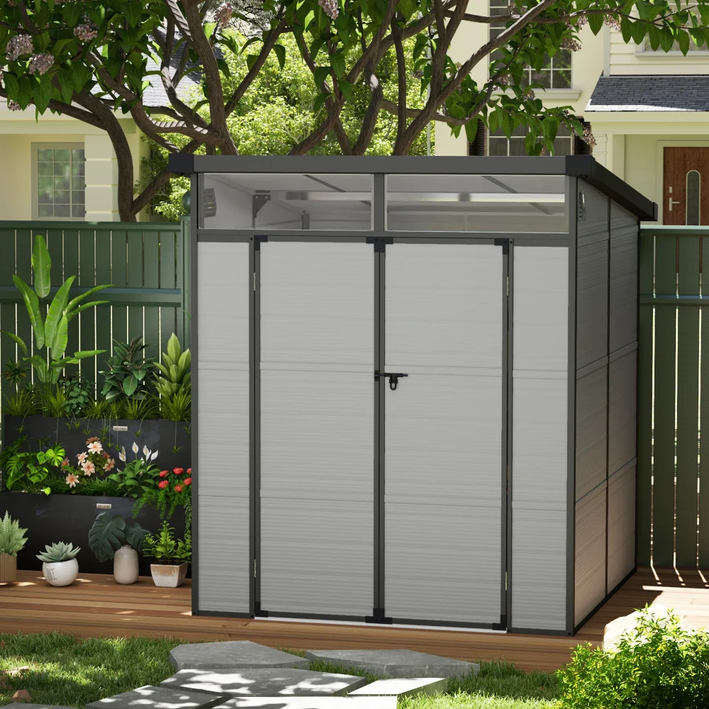 Abri de jardin en plastique Outsunny 3,24 m³ 190x191x215 cm avec toit à pignon, porte verrouillable, abri de jardin résistant aux intempéries, armoire de jardin extérieure pour jardin, usage