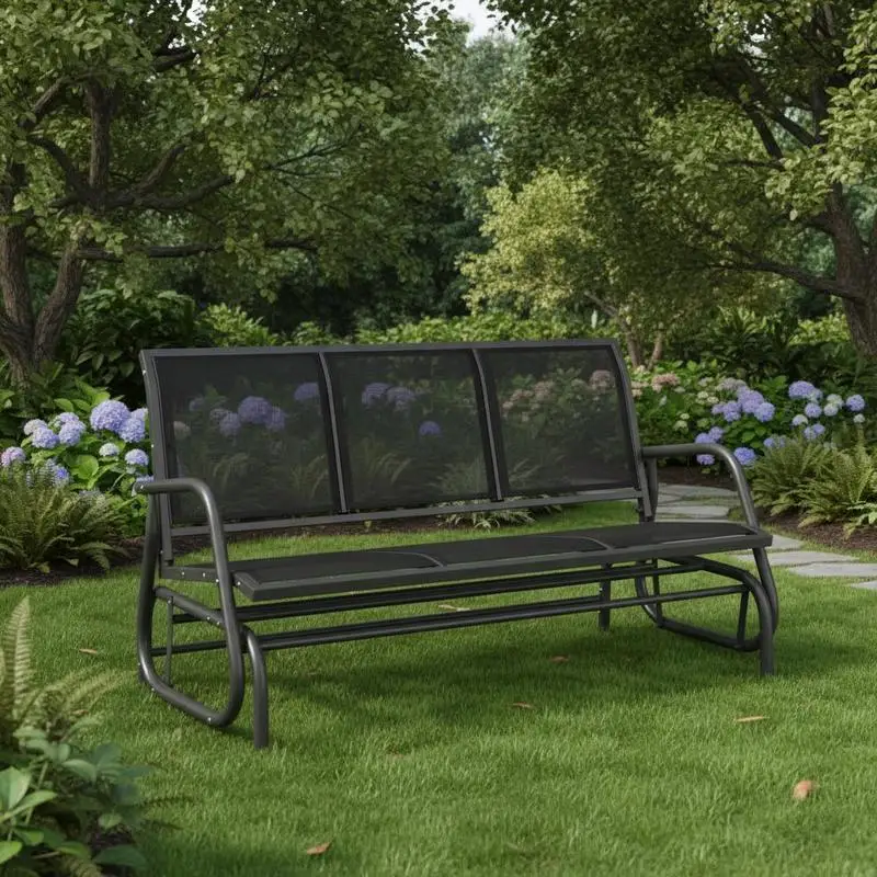 Banc de jardin à bascule 3 places avec mécanisme de balancement, banc de jardin en métal, banc de parc, capacité de charge jusqu'à 300 kg, mobilier de jardin pour jardin, terrasse, 147 x 70 x 85 cm,