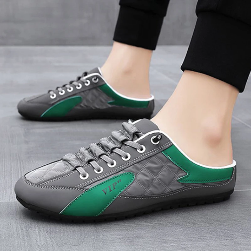 Herren-Slipper aus atmungsaktivem Mesh in Weiß und Grau, rückenfreie, lässige Halbschuhe, rutschfeste, leichte Schuhe für den Sommer