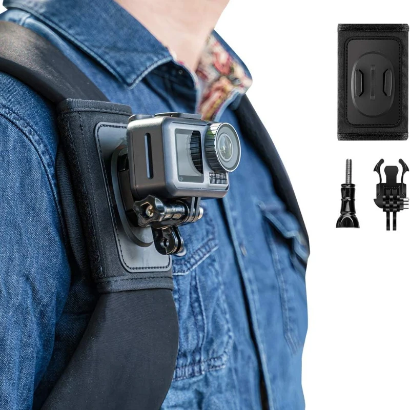 Rucksack-Schultergurthalterung, 360-Grad-Drehung für GoPro DJI Insta360, Freisprech-Kamerahalterung für Radfahren, Wandern, Reisen. Image