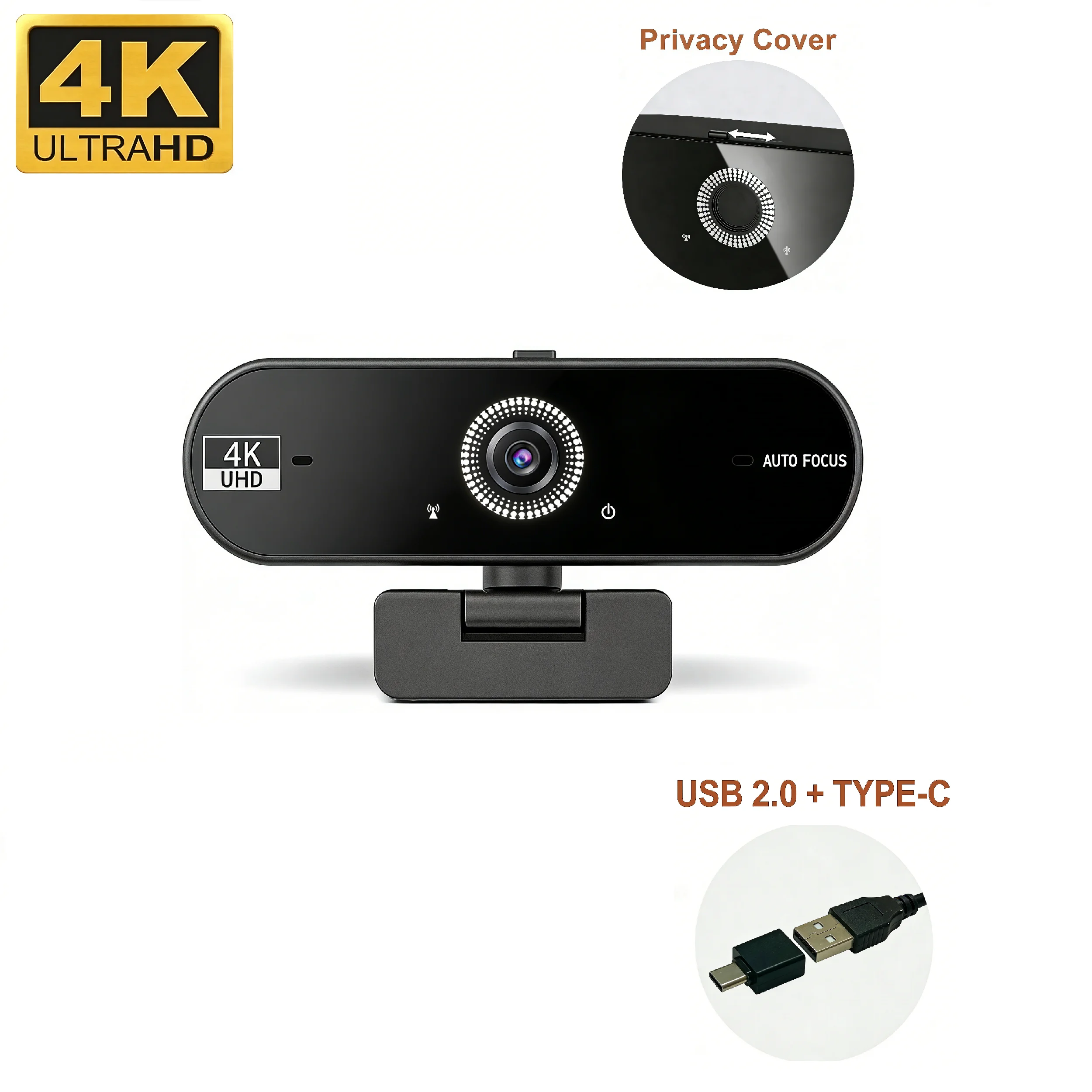 JETO 4K UHD Webcam 8MP Autofokus Duale KI-Geräuschunterdrückende Mikrofone Typ-C-Adapter Streaming-Konferenzkamera für PC Laptop Desktop Image