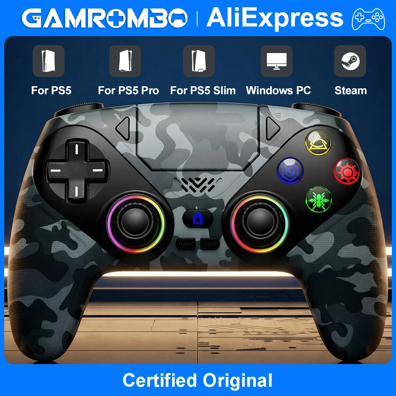 Gamepad für Playstation 5 PS5 Pro/Slim/PC, RGB Wireless Controller 6-Axis Gyro Dual Shock Turbo&Marco programmierbarer Spielcontroller Image