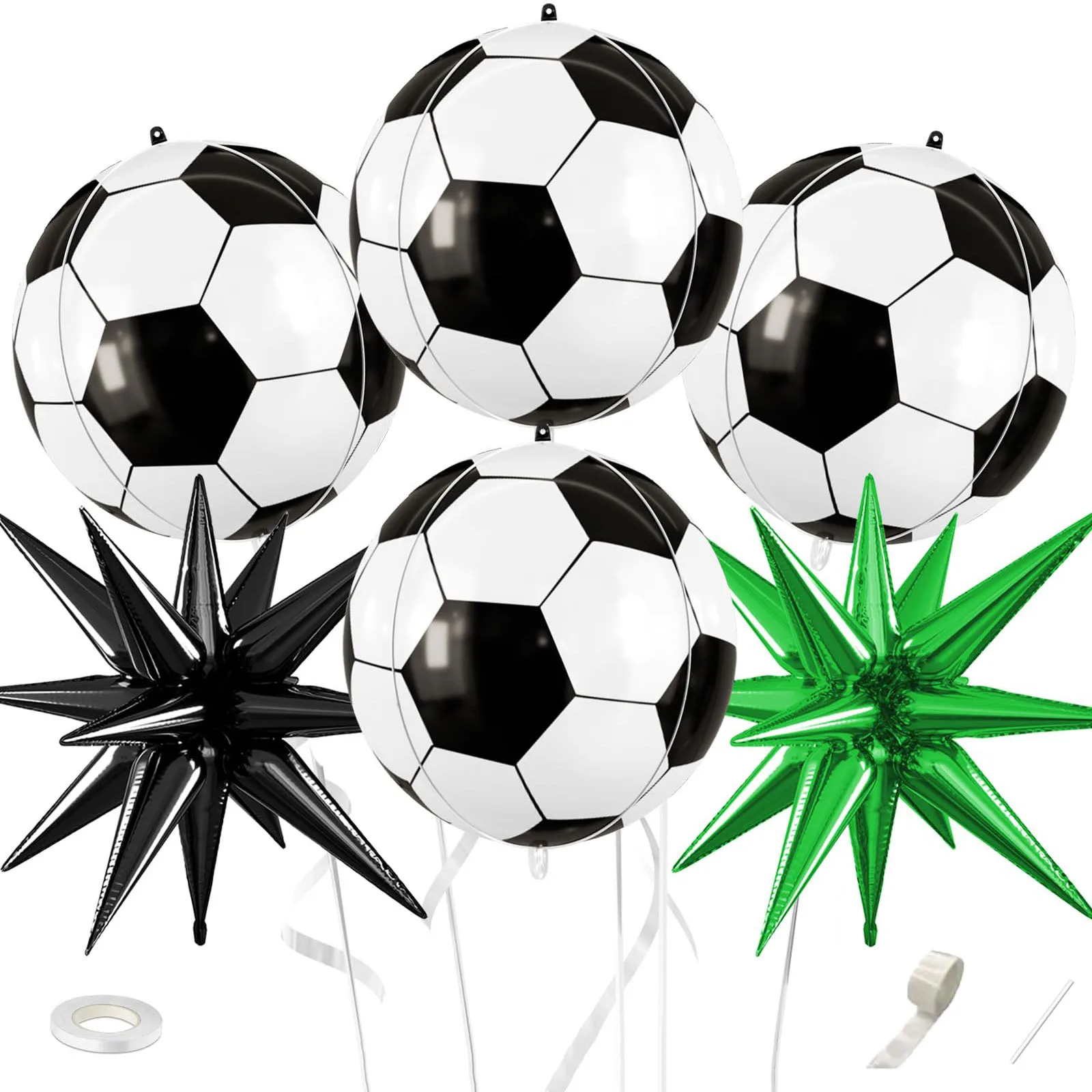 6 Stück 22-Zoll-Fußball-Explosionsstern-Folienballons, Fußball-Thema, Geburtstag, Spieltag, Feier, Partydekorationen Image