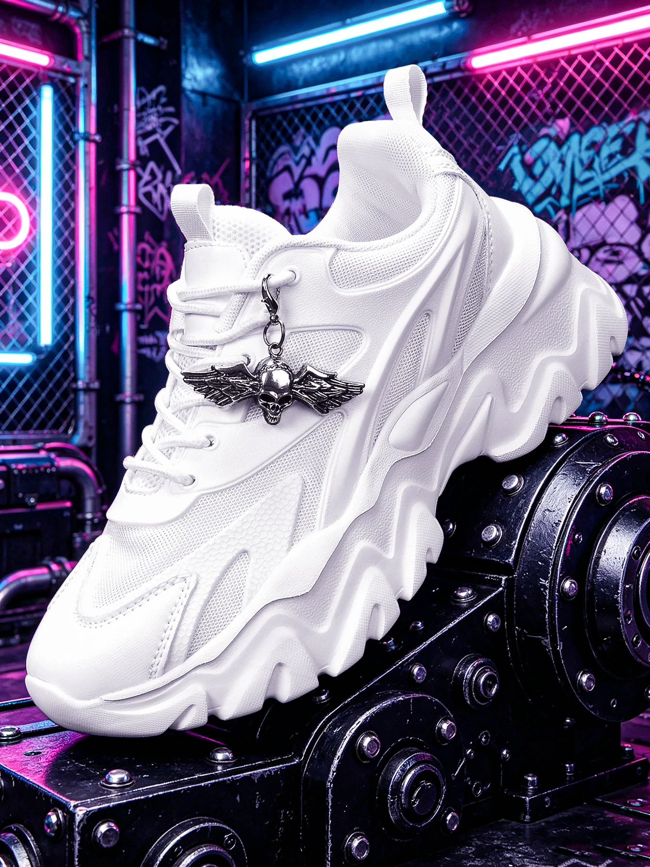 Damen 2026 Neuer Stil Dunkle Gothic-Style Plateau-Sneaker mit 5cm Absatz, High-Street-Subkultur-Trend, Vielseitige Freizeitschuhe, Atmungsaktives Mesh-Gewebe mit Schlangenmuster-Obermaterial,