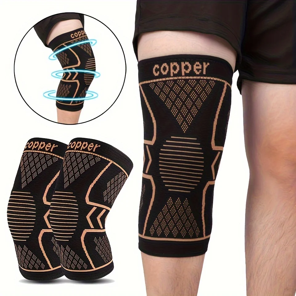 1Pcs Copper Knee Support Pad Braces Compression Knee Sleeve Arthritis Joint Pain Relief Sports Fitness Workout Running Unisex