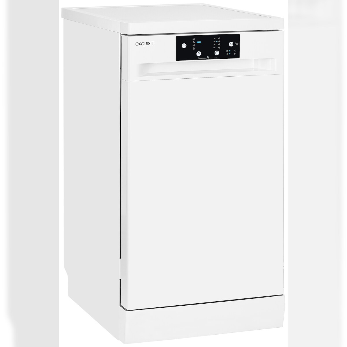 Exquisit Geschirrspüler schmal | 9 Maßgedecke, Energieeffizienzklasse D, 49 dB, 4 Programme | Startzeitvorwahl, Aquastop | GSP9109-451D weiss Image
