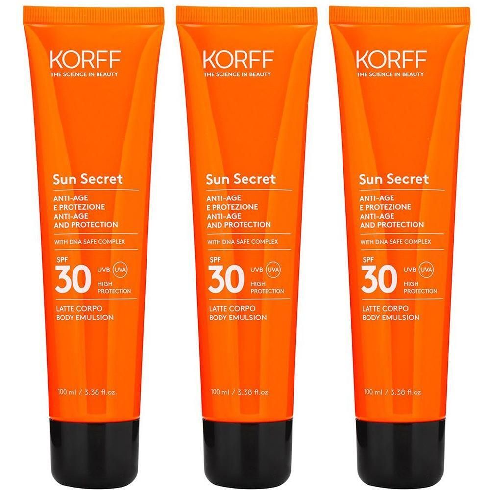 KORFF Sun Secret Latte Solare Protettivo Ed Anti-age Spf 30 3x100 ml