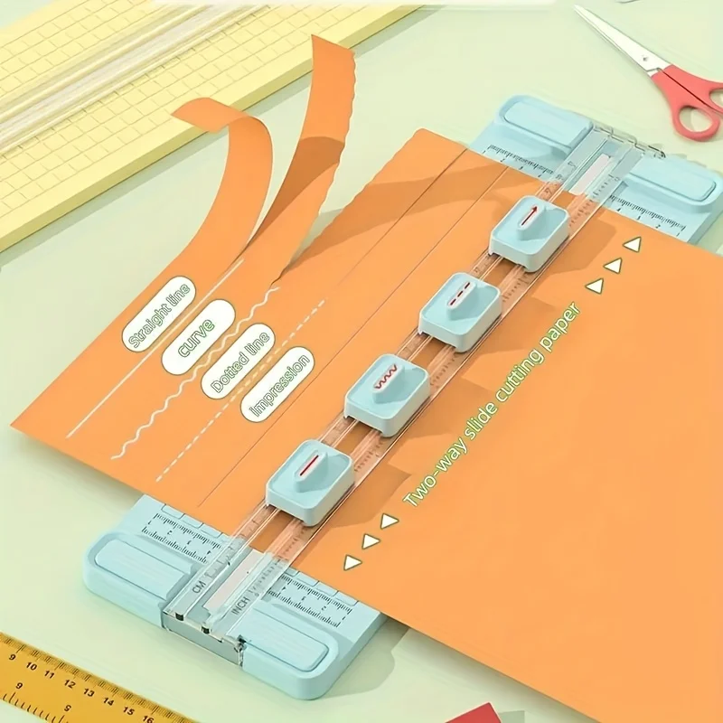 1 Stück manueller 4-in-1 bidirektionaler Papierschneider mit 4 Klingen – tragbares Büro, Schule, Heimgebrauch, Präzisionsschneidewerkzeug Image