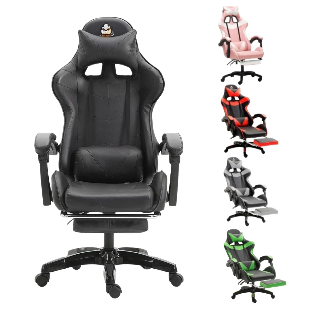 GOTAGEE Gaming-Stuhl Bürostuhl Ergonomischer Gaming Sessel mit Lendenwirbelstütze Fußstütze mit Katzenohren Kopfkissen Höhenverstellbar Schwarz