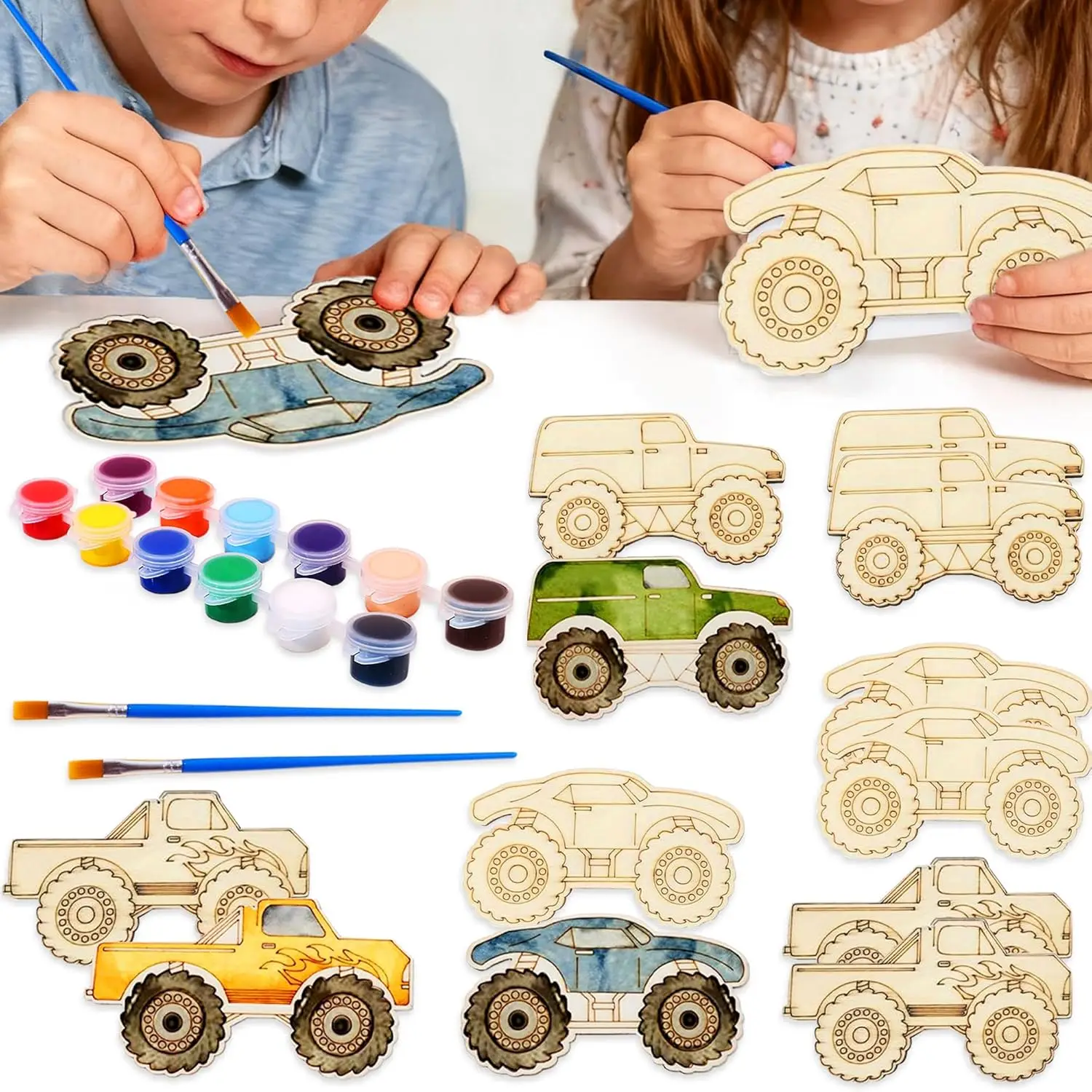 DIY Holz-Monster-Truck-Ausschnitte Bastel-Truck Party-Gastgeschenke Fahrzeuge für Holzornamente DIY Geschenkanhänger Image