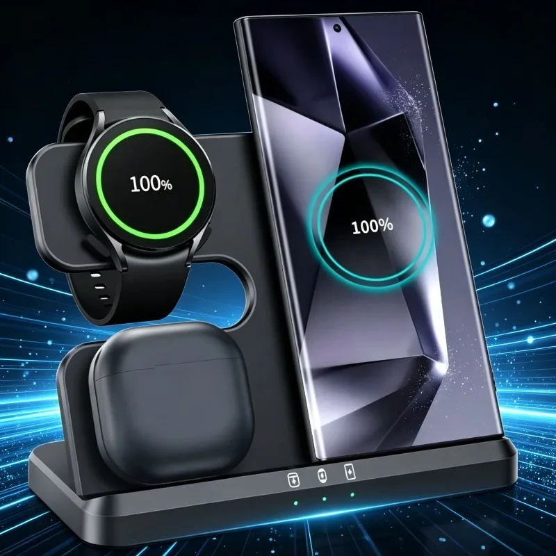 3-in-1 Kabellose Ladestation Schnellladegerät für Samsung Galaxy S25 Ultra Z Fold Flip Watch Buds Alle Android-Smartphones Image