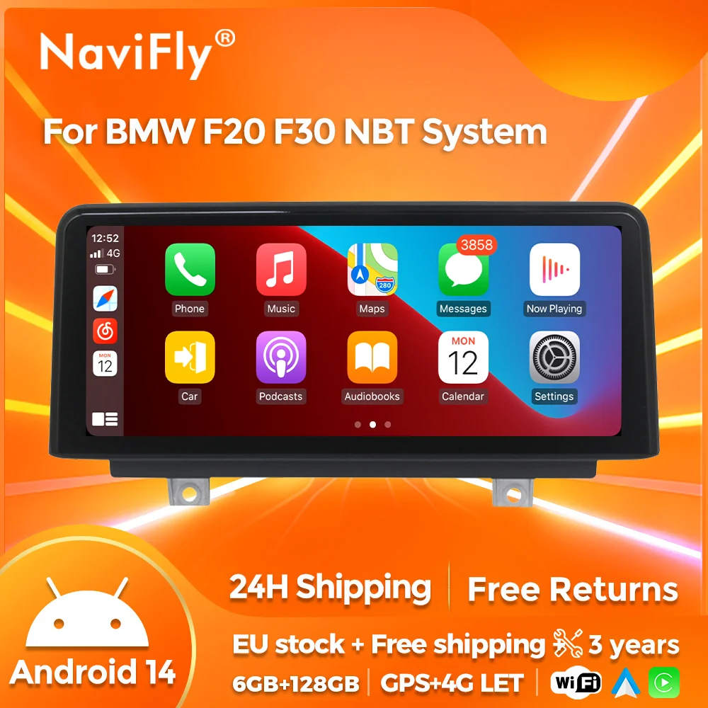 NaviFly 6 GB Autoradio CarPlay Android 14 Auto GPS für BMW F20 F21 F22 F30 F31 F32 F33 F34 F36 DSP BT CarPlay Multimedia Player Image