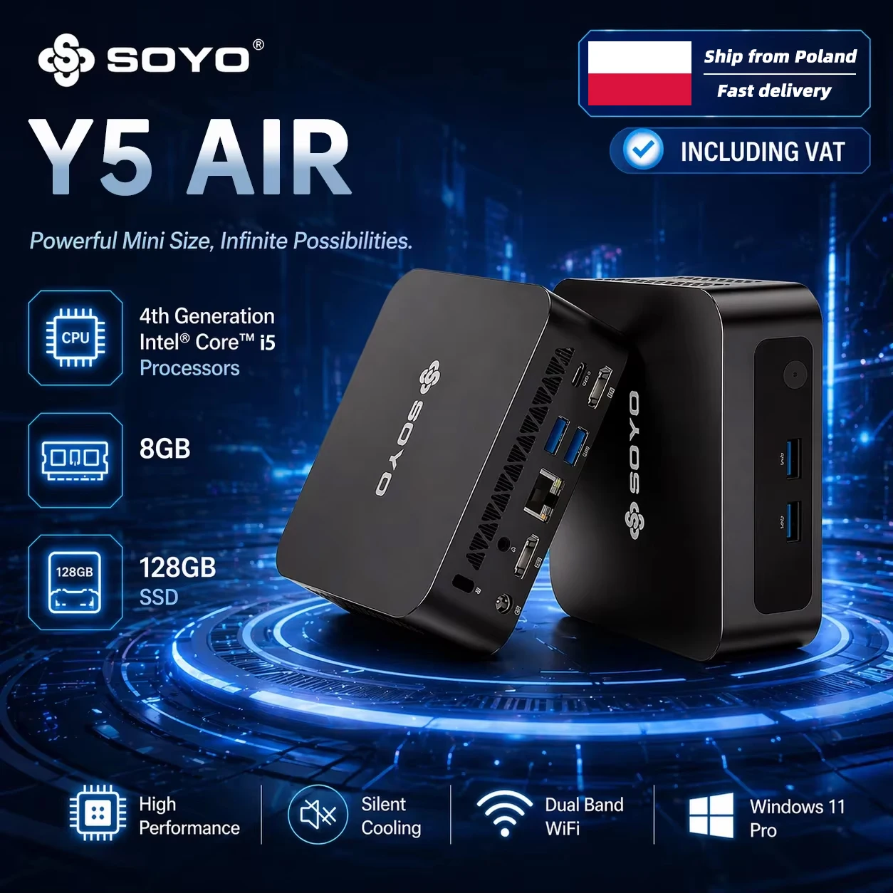 SOYO Y5 AIR Mini-PC i5-4250U Prozessor 8 GB RAM 128 GB SSD Windows 11 PRO Bluetooth WIFI5 Mini-Desktop-Computer