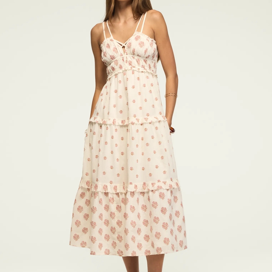 Lucky Brand Strappy Print Mix Maxi Dress - Women's Clothing Dresses Maxi Dress in Cream Geo Floral Combo, Size XL