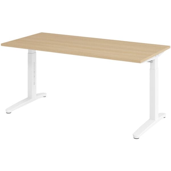 HAMMERBACHER Schreibtisch höhenverstellbar (manuell) »Alicante« 160 cm Gestell weiß Kufe weiß Eiche/Weiß, 160x85x80 cm