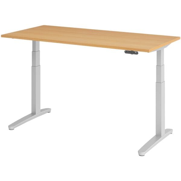 HAMMERBACHER Schreibtisch höhenverstellbar (elektrisch) »Alicante« 160 cm Gestell silberfarbe Buche/Silber, 160x129x80 cm