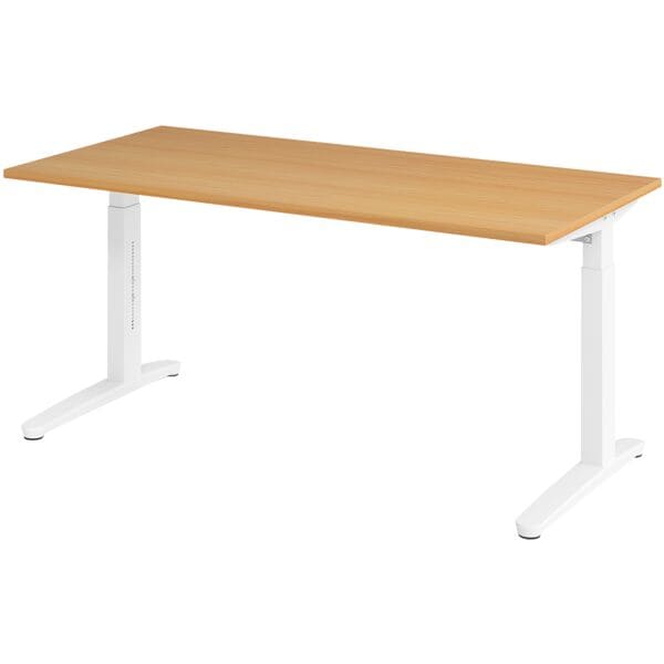 HAMMERBACHER Schreibtisch höhenverstellbar (manuell) »Alicante« 160 cm Gestell weiß Kufe weiß Buche/Weiß, 160x85x80 cm