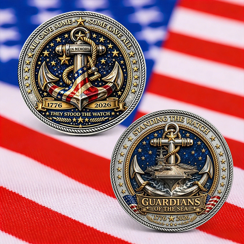 Guardians of the Sea Challenge Coin, 1776-2026 Commemorative Coin, Standing the Watch Memorial Coin, Naval Anchor Military Collectible Coin, Veteran Patriotic Gift