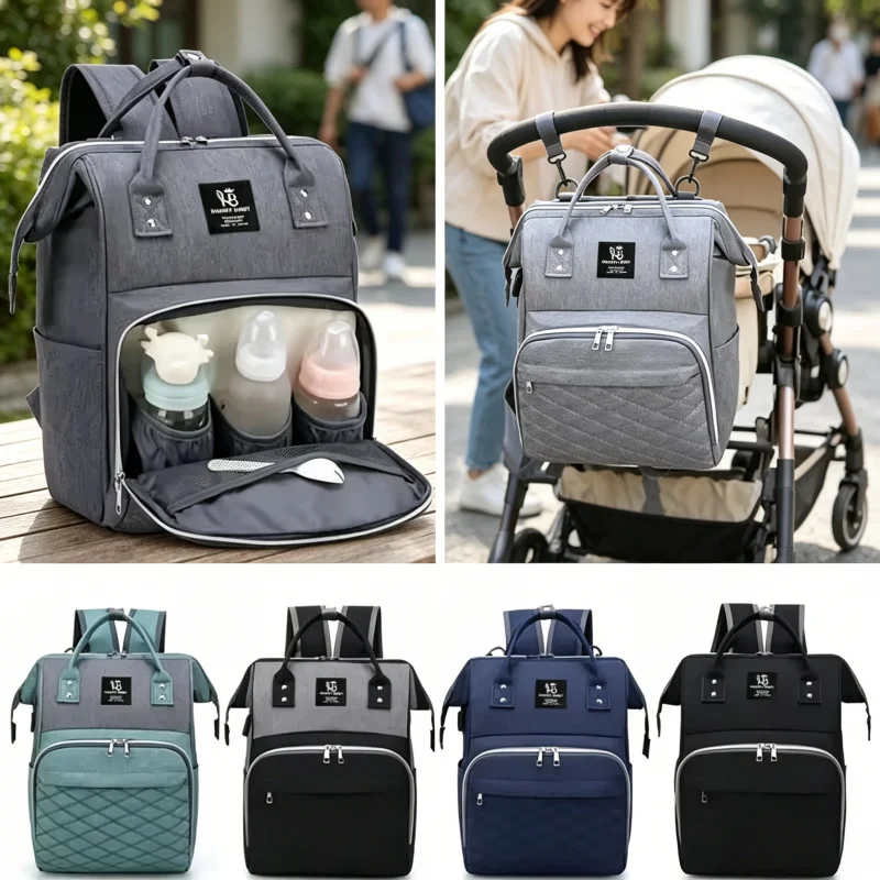 Multifunktionaler Wickelrucksack mit großem Fassungsvermögen und Wickelunterlage - Hängender Kinderwagen-Organizer für Mama & Baby Image