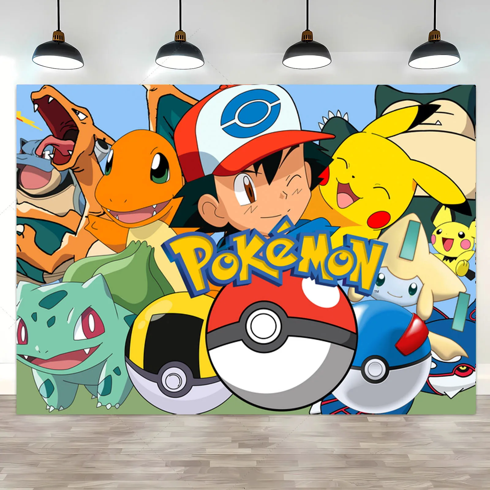 Cartoon Pikachu Charmander Monster Thema Hintergrund Tuch Alles Gute Zum Geburtstag Party Baby Dusche Liefert Dekor Banner Schießen Requisiten Image