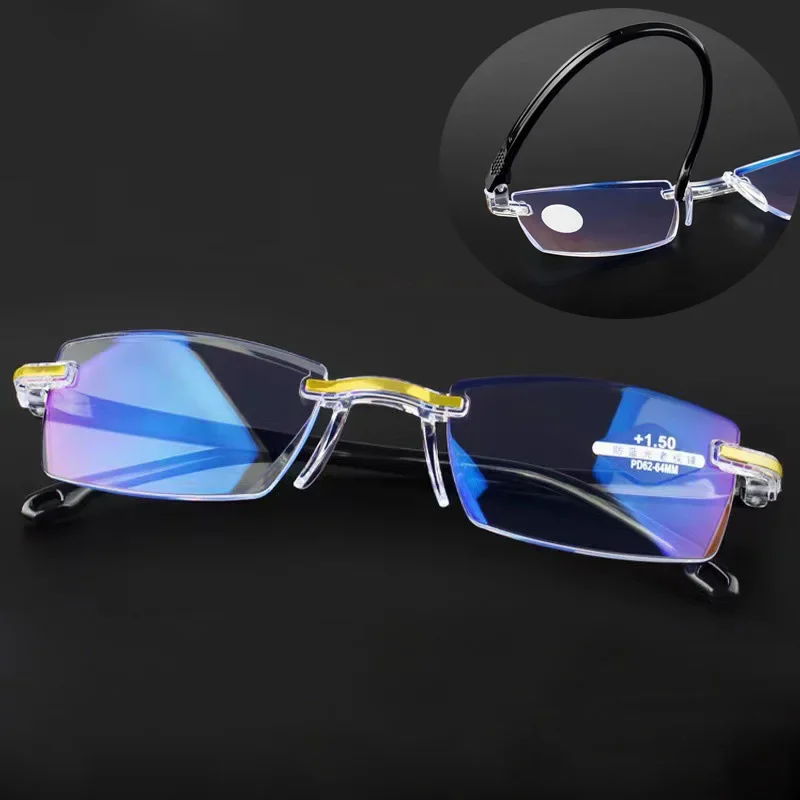 Rahmenlose Anti-Blaulicht-Lesebrille für Damen und Herren, Presbyopie-Brille, Dioptrien +1,0 +1,5 +2,0 +2,5 +3,5 +4,0 Image