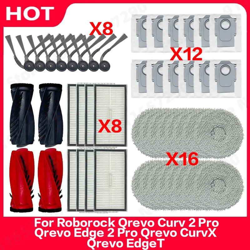 Für Roborock Qrevo Curv 2 Pro Qrevo Edge 2 Pro Qrevo CurvX Qrevo EdgeT Hauptbürste, Seitenbürste, Wischtuch, Staubbeutel, Filter, Zubehör Image