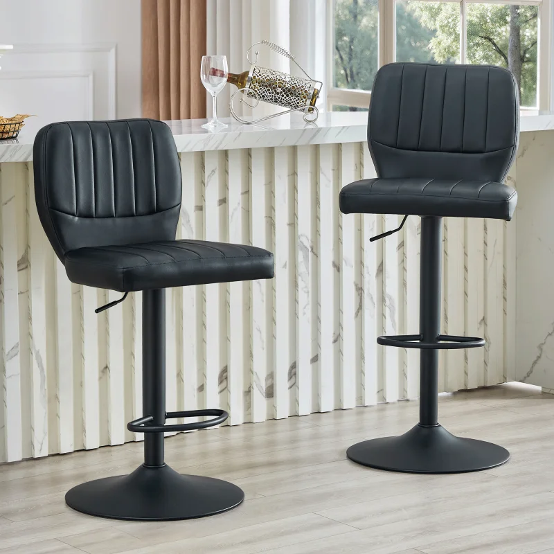 Barhocker höhenverstellbar 62-83cm, 360 ° Drehbarer Barhocker mit Rückenlehne und Fußstütze, ergonomischer Küchenhocker aus Kunstleder, belastbar bis 136 kg, Schwarz