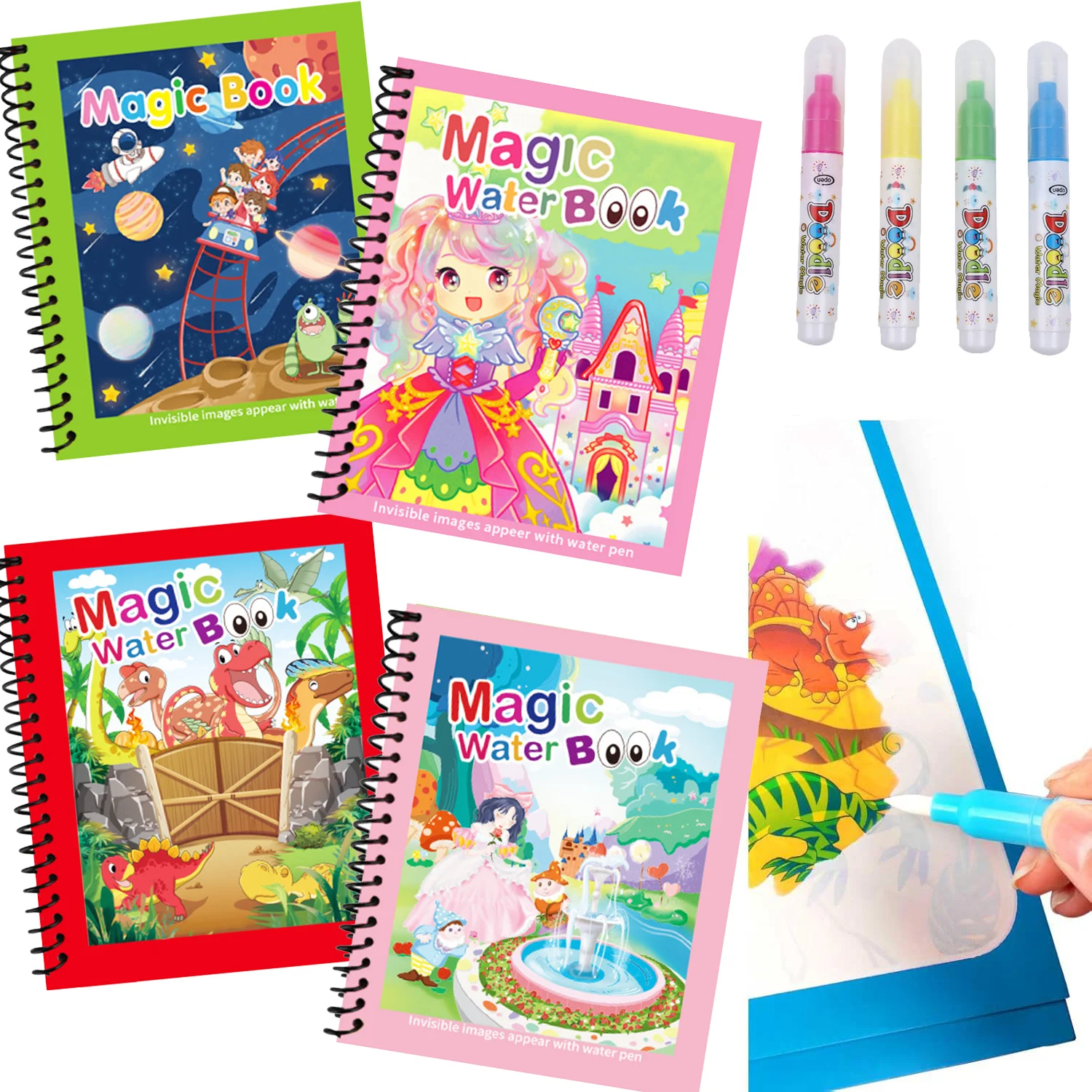 NEUES Kinder-Tier-Cartoon-Malbuch Magisches Wasserbuch mit Wasserstift für Kinder Geburtstags- Weihnachts- und Neujahrsgeschenk für Kinder Image