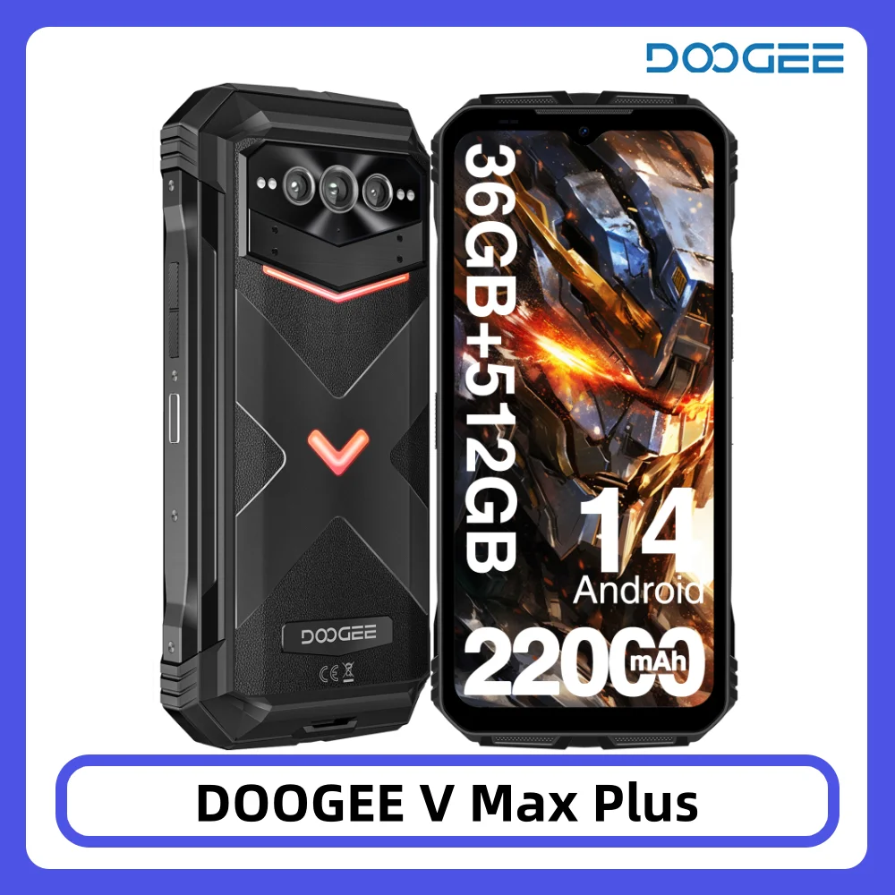 DOOGEE V Max Plus 5G Outdoor-Smartphone 6,58 Zoll 120Hz Dimensity 7050 36GB 512GB 22000mAh 200MP KI-Kamera Lichteffekt NFC Smartphone