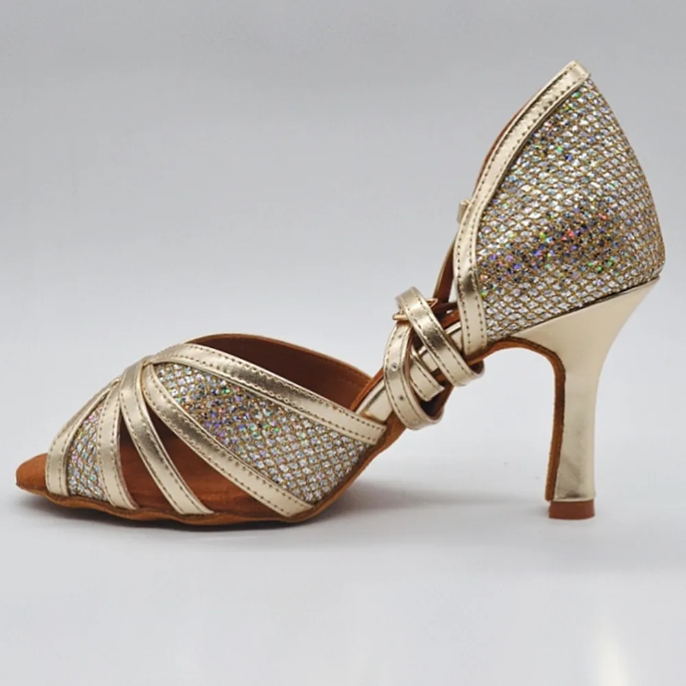 Evkoo Praxis Tanzschuhe Frauen Gold Salsa Ballsaal Schuhe 7 cm Absatz Latin Dance Schuhe Glitter Club Party Tanzschuhe für Mädchen