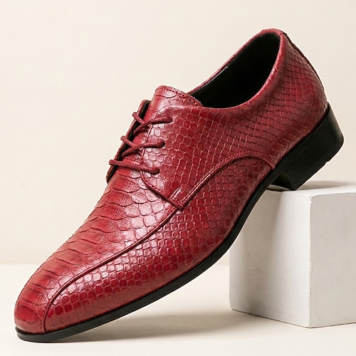 Rote Oxford-Schuhe für Herren aus Schlangenleder – luxuriöse Schnürschuhe, elegante formelle Schuhe für Hochzeiten, Partys, Geschäftsveranstaltungen und Abendgarderobe Image