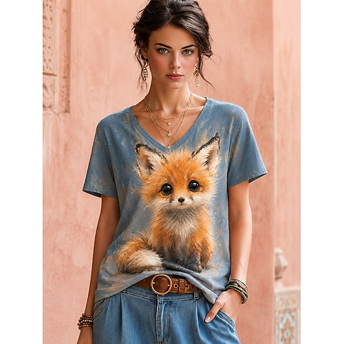 Damen Boho-T-Shirt Sommeroberteile Blumen Grafik Pflanzen Elegant Bohemien Vintage Kurzarm V Ausschnitt Normale Oberteile Lässig Täglich Sport Blau Weiß Gelb Leicht Braun Sommer Frühling Image