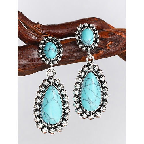 Boho-Ohrringe mit türkisfarbenen Tropfenform für Damen, Vintage-Ohrhänger aus einer Legierung, Statement-Schmuck im Western- und Südwest-Stil, modisches Sommergeschenk für sie Image