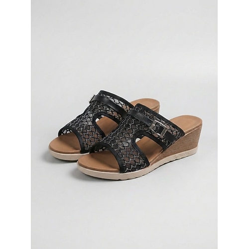 Rosa, atmungsaktive Keilsandalen aus Mesh für Damen – verstellbare Pantoletten mit Schnalle und gepolstertem Fußbett, leicht und bequem für Urlaub, Strandspaziergänge und Alltag Image
