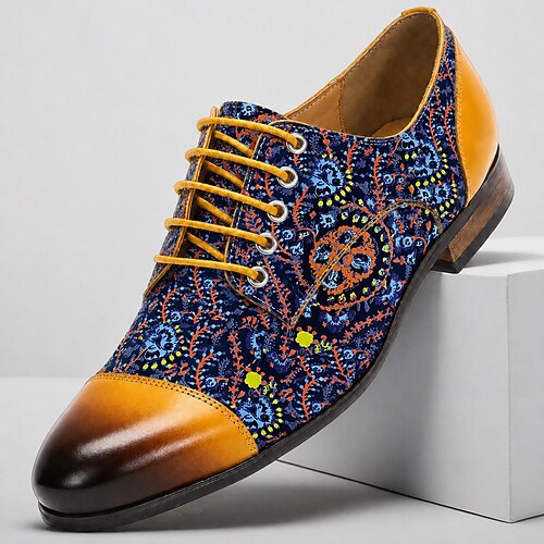 Herren-Oxfordschuhe mit Blumenmuster, handgefertigte Business-Casual-Schuhe aus Leder, modische Schuhe für Hochzeiten, Partys und formelle Anlässe Image