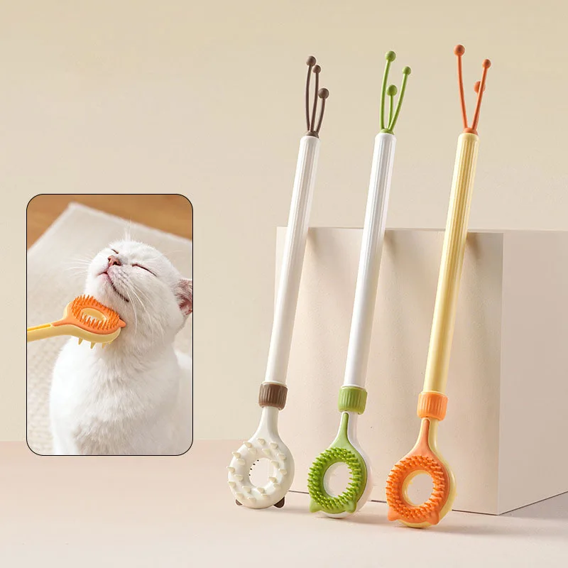 Verstellbarer Katzen-Kratzstab, Einziehbares Doppelseitiges Massage-Spielzeug, Multifunktionales Interaktives Pflegespielzeug für Haustiere Image