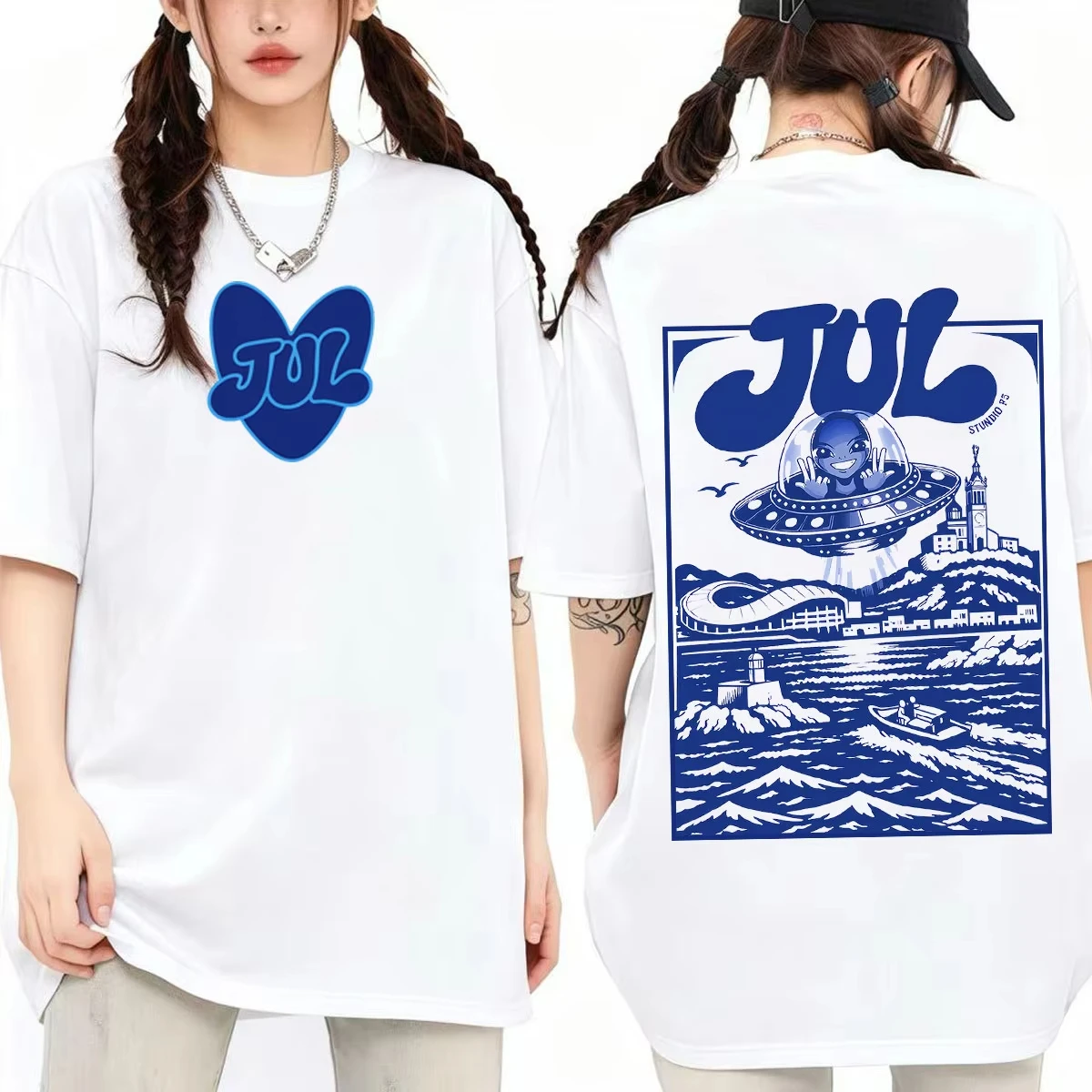 Rapper Jul Mode-Print T-Shirt für Männer und Frauen Hip-Hop Hochwertiges T-Shirt Kurzarm Locker Lässig Baumwolle Übergroße T-Shirts Top