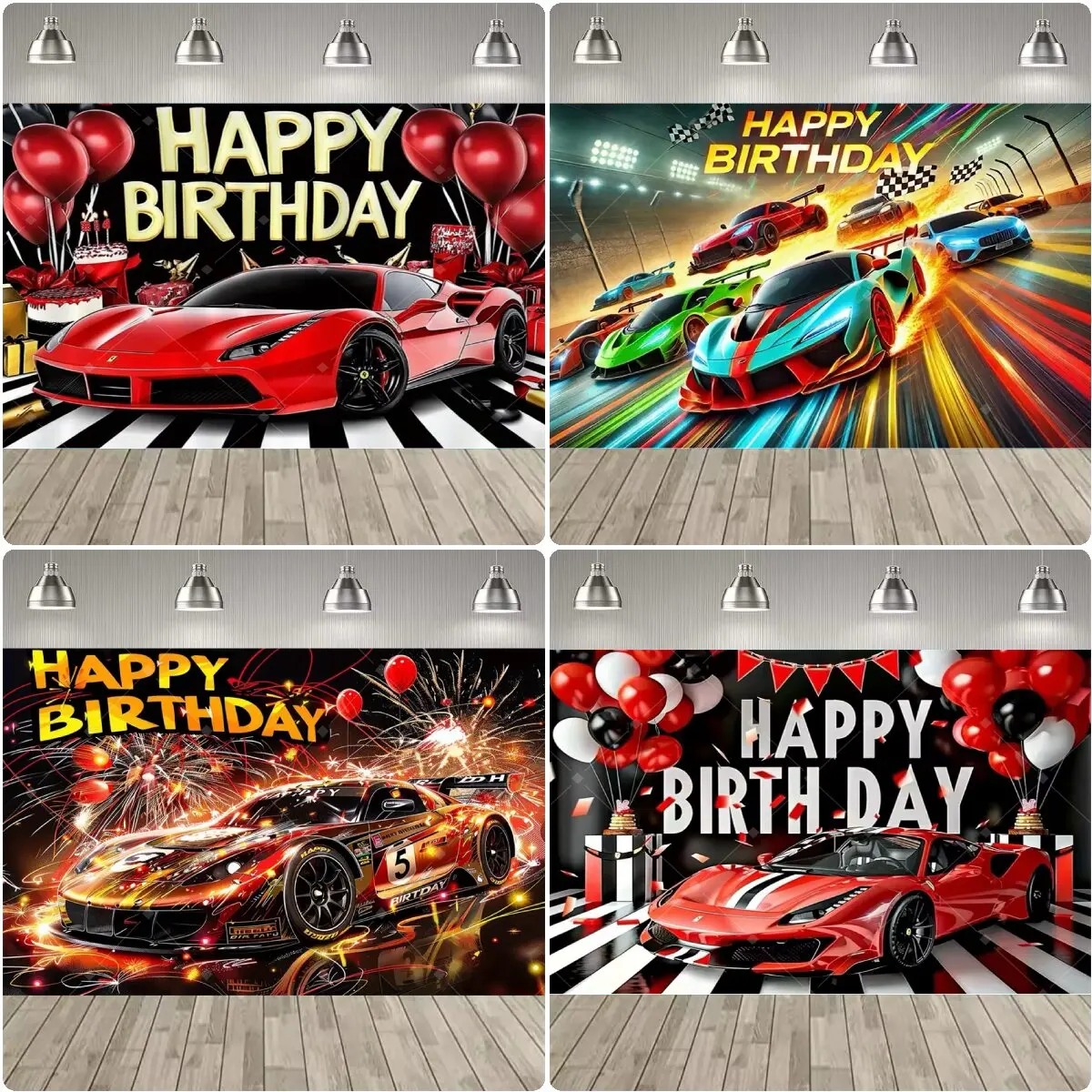 Rennwagen-Geburtstags-Hintergrund Rotes Supercar-Thema Happy Birthday Party Banner Jungen Geburtstag Fotografie Dekoration Fotobox Requisiten Image