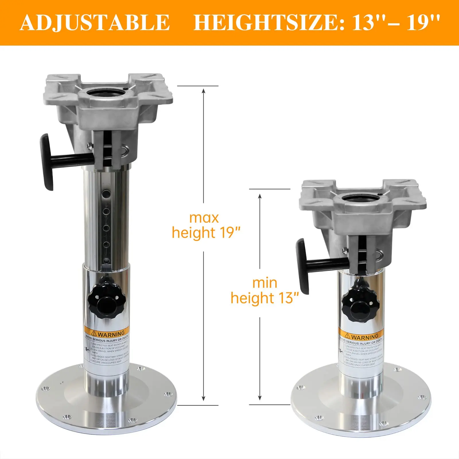 Robuster Bootssitzsockel, Aluminium, höhenverstellbar um 13–19 Zoll, Sicherheitsschloss-Design, silberne Halterung für Marine-Sitzen Image