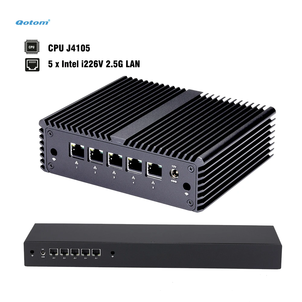 Lüfterloser Mini-PC J4105 Quad-Core, 5x Intel i226V LAN, DDR4 RAM, Mini-Gehäuse/1U Rack – pfSense OPNsense Soft-Router Image