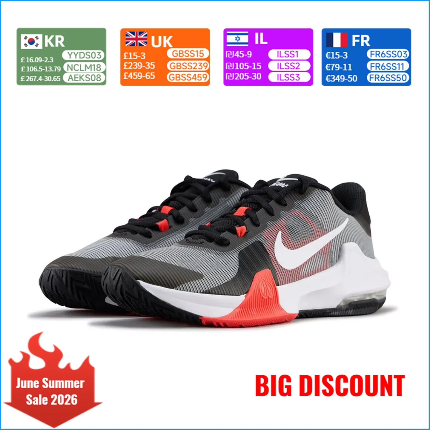 Nike Air Max Impact 4 Round Toe Lace-Up gepolsterte, langlebige Low-Top-Basketballschuhe für Herren, Grau/Rot, DM1124-002