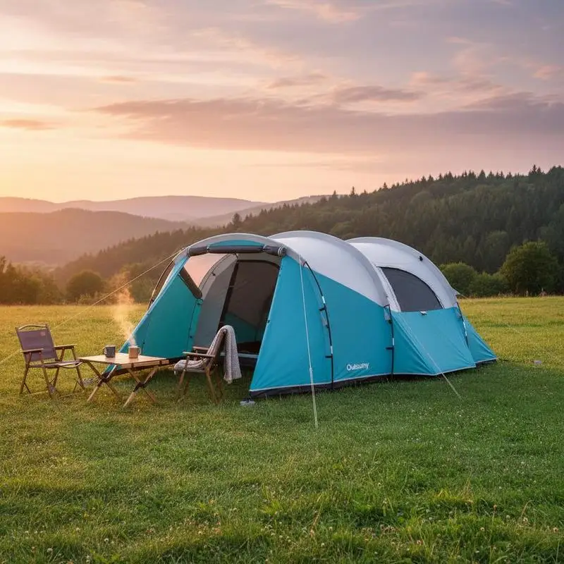 Familien-Campingzelt für 3 Personen, wasserdichtes Tunnelzelt, 2 Türen mit Fenstern, belüftet, 4,6 x 2,6 x 1,9 m, blau