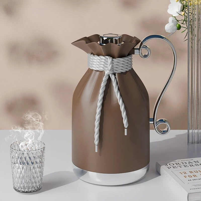 Leichte, luxuriöse Thermoskanne aus Kunststoff mit rotem Innenfutter, 1 l, langlebige Thermoskanne für Zuhause, für 48 Stunden Image