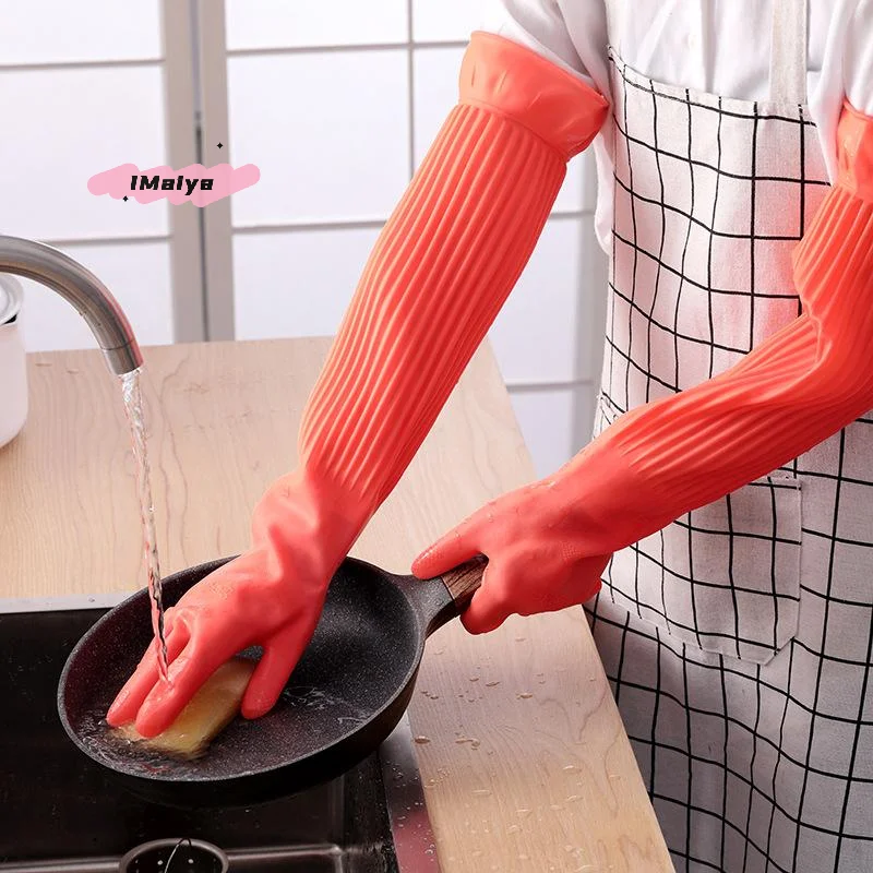 Lange, rutschfeste, wiederverwendbare Gummi-Geschirrspülhandschuhe für die Haushaltsreinigung, Küche, Hausarbeit, Geschirr, Autos, Gartenarbeit – Mehrzweck Image