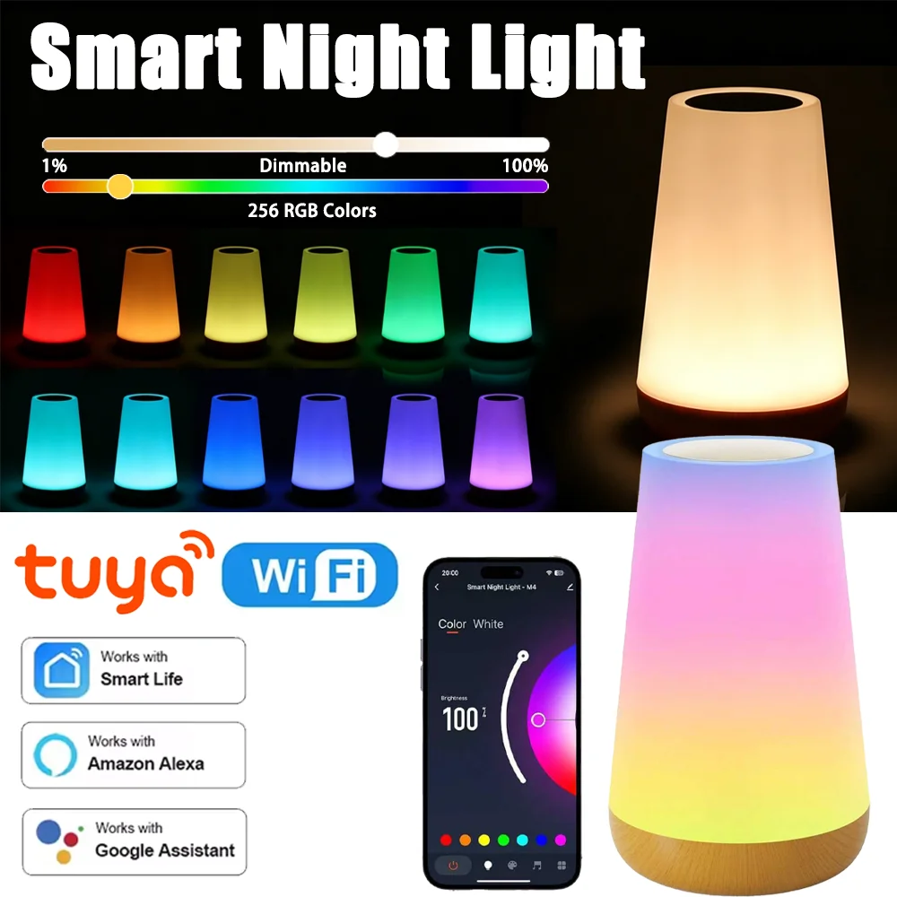 Tuya WiFi Smart Tischlampen Dimmbare Schreibtischlampe RGB Touch-Lampen App-Sprachsteuerung Schlafzimmer-Nachtlicht Kompatibel mit Alexa Google Home