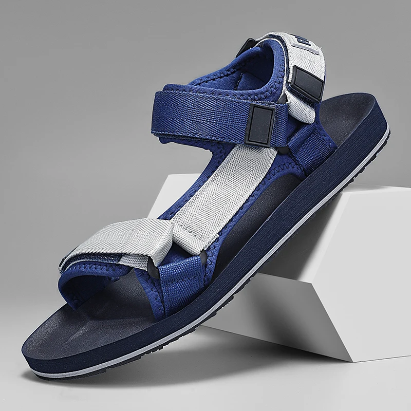 Flache Herren-Sandalen, große Größe, 49 50 51 52, lässig, atmungsaktiv, Gladiator-Schuhe, Strandrömer, Klettverschluss, rutschfest