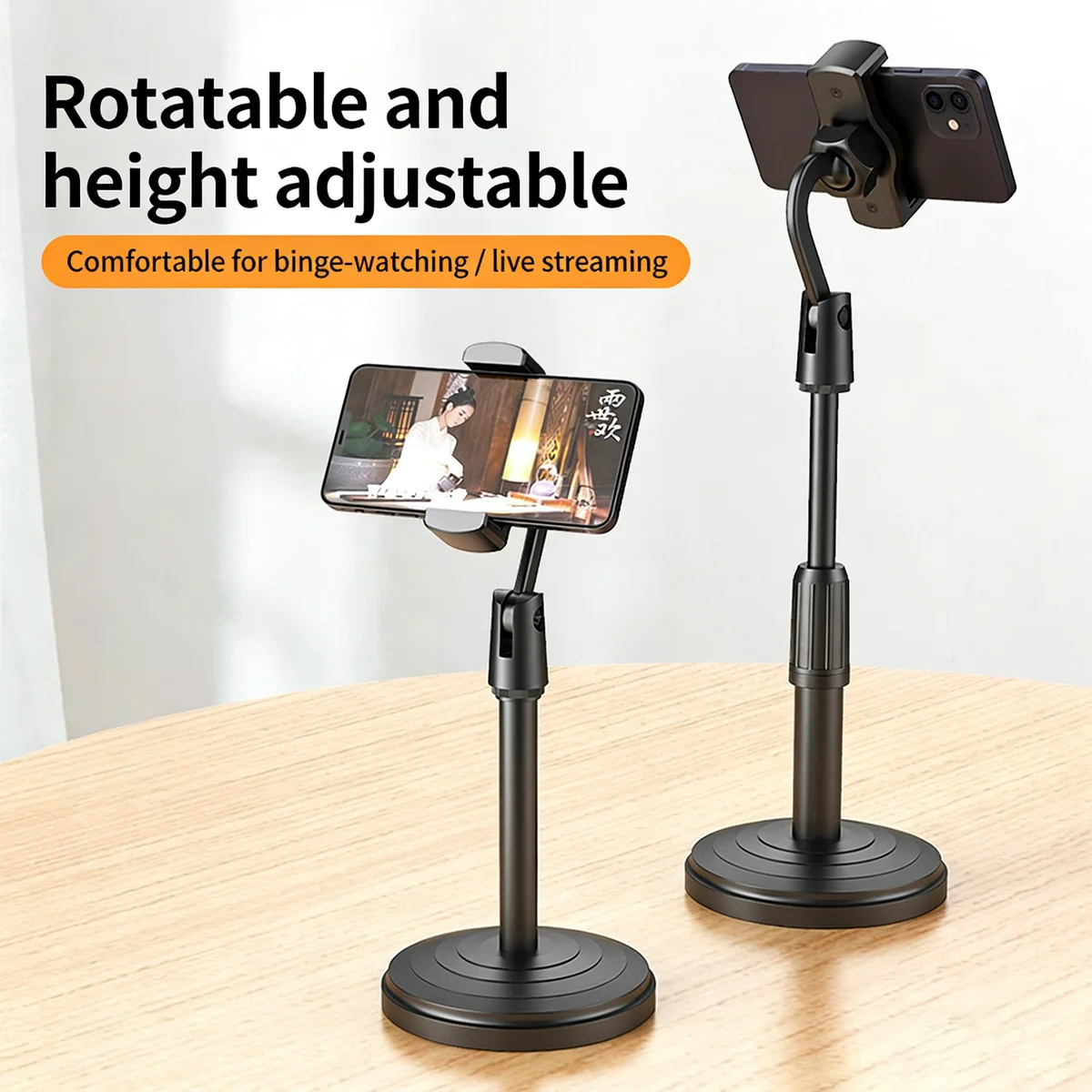 Verstellbarer runder Handy-Ständer für den Schreibtisch, zum Fernsehen, für Selfies, multifunktional, für Live-Übertragungen. Image