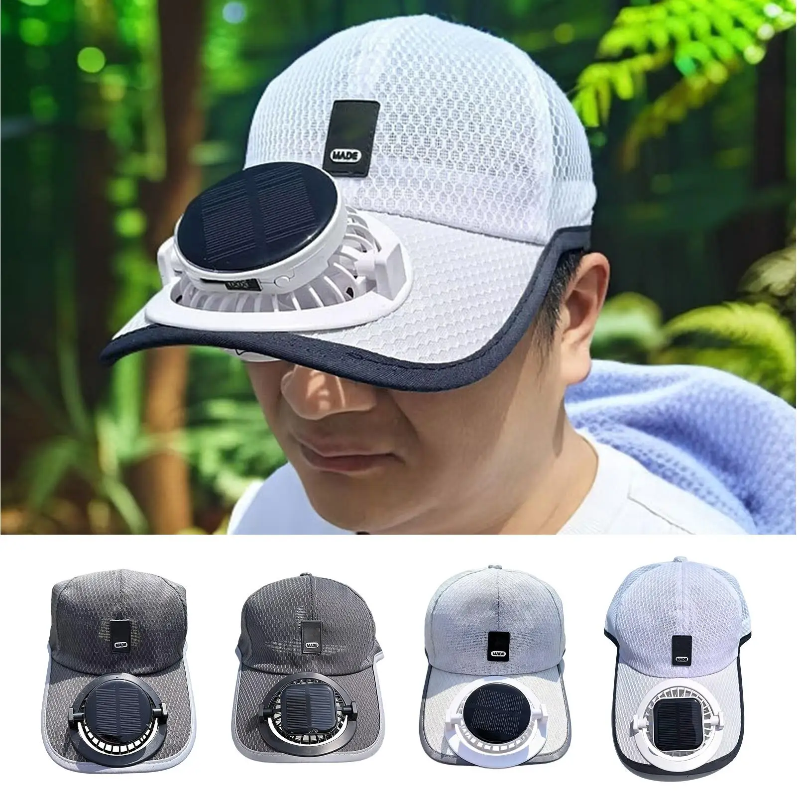 Sommerlicher USB-Aufladbarer Sonnenhut, Unisex Solarbetriebener Ventilatorhut, Windgebläse-Sonnenhut mit Breiter Krempe, Solar-Ventilator-Kappe, Baseballkappe mit Lüfter Image