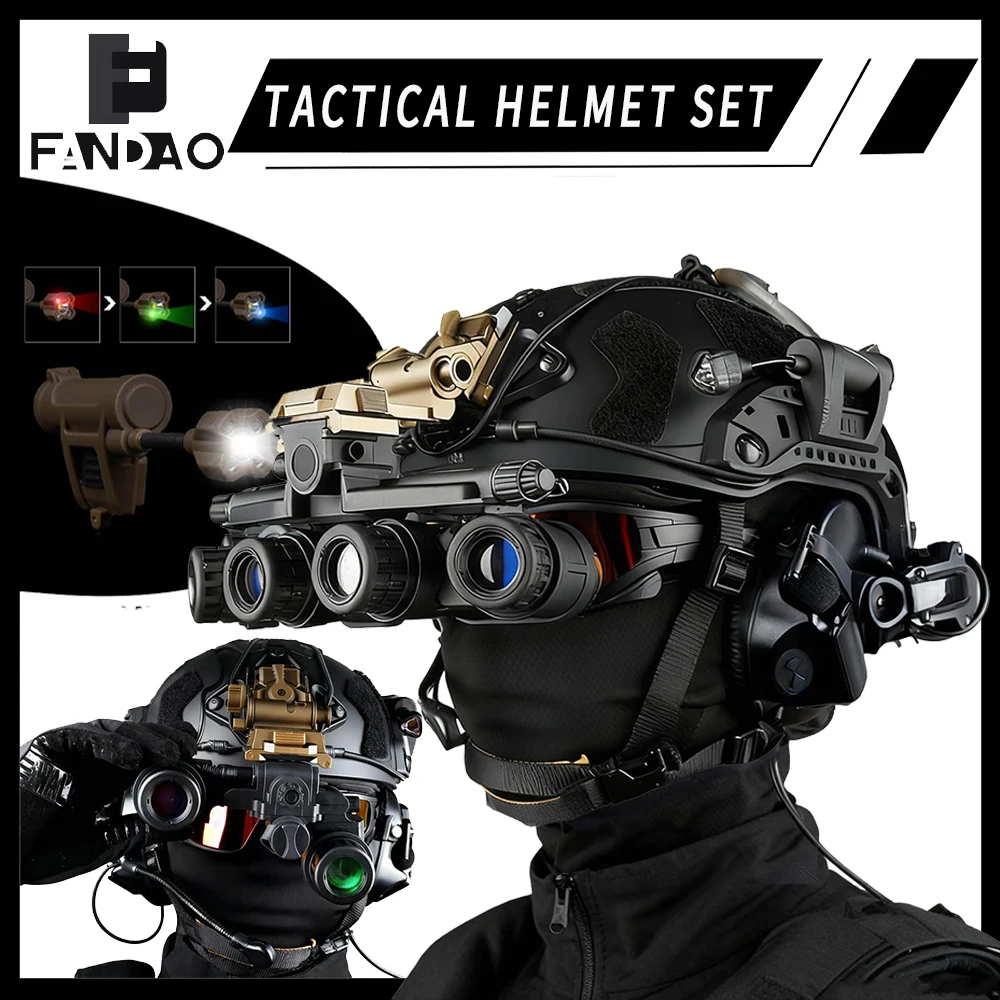 Taktisches Airsoft Fast Helm-Set mit Kommunikations-Headset, NVG-Dummy-Modell-Brille und Signallicht für CS Cosplay Paintball Ausrüstung Image